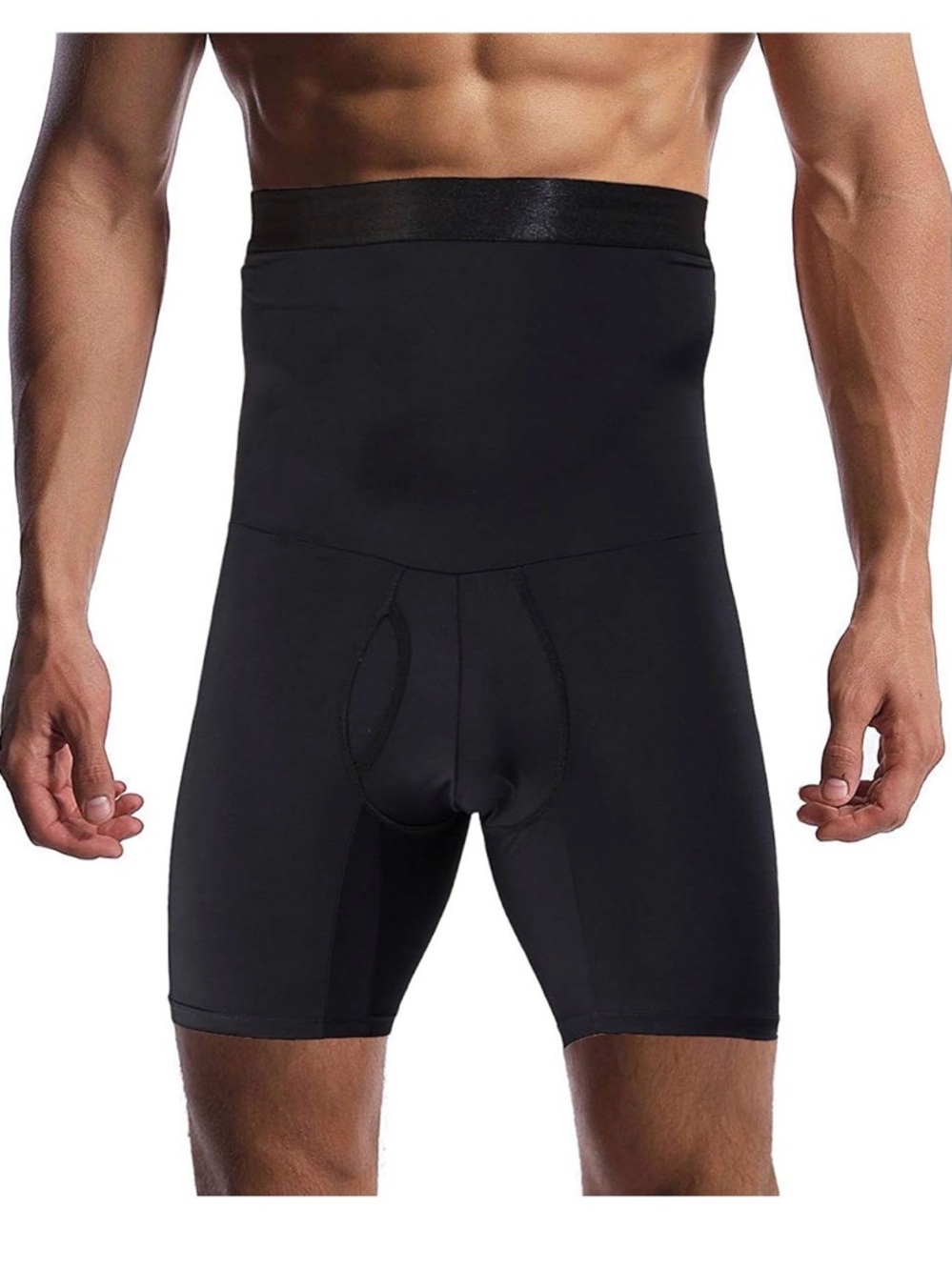 Men's High-Waist Black Shaping Boxer Briefs. Size: L